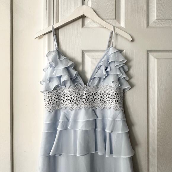 Glamorous Collection Lulus Frill Of A Lifetime Blue Tiered Maxi Dress Medium - Picture 4 of 11